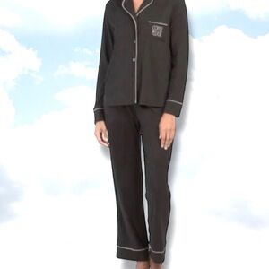 Rae Dunn Pajamas Set Black Says “Coffee Please” on Pocket Luxury EUC Size Medium